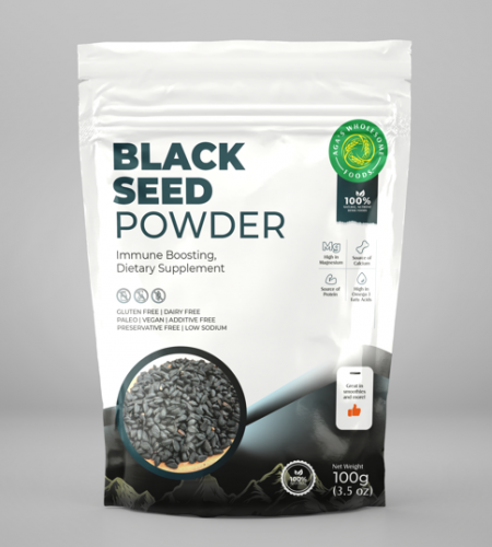 Aga's Black Seed Powder Front Mockup